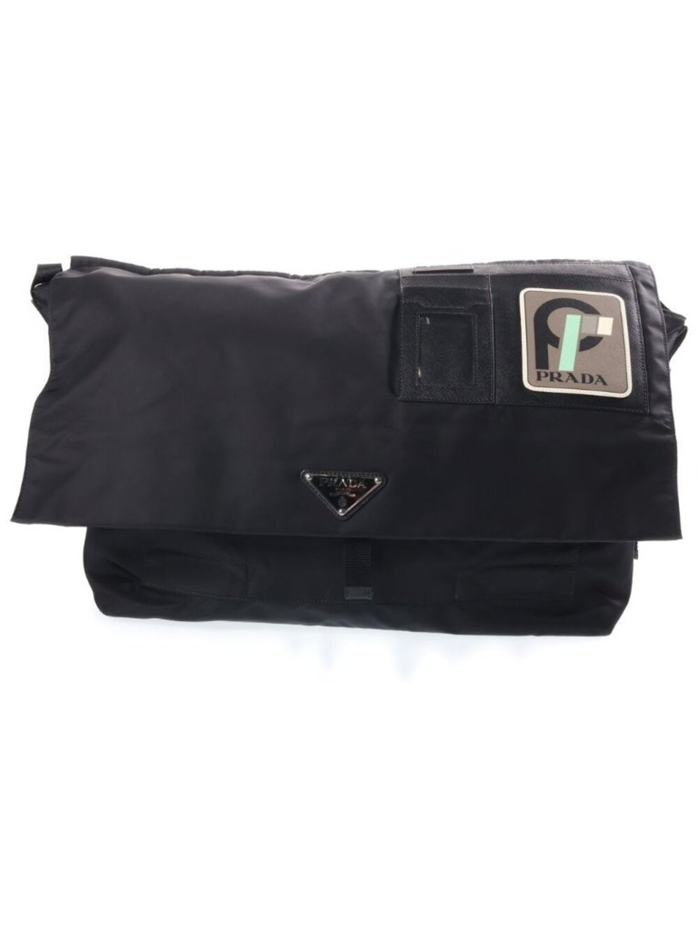 Prada Triangle Plate Technical Fabric Messenger Bag Black